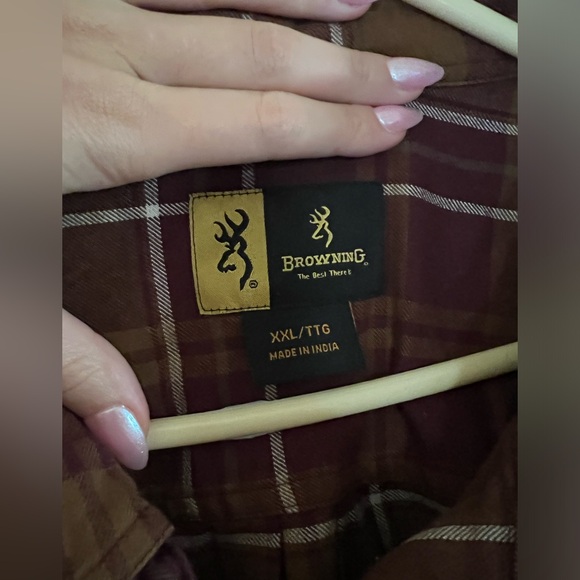 NWOT Browning Flannel Shirt Red and Brown Plaid Button Up Shirt 100% Cotton - Picture 2 of 3